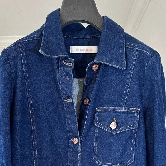 Like New See by Chloe Denim Long Sleeve Shirt Polo Dress FR 40 US 8